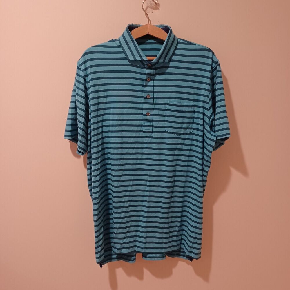 Greyson Apache Performance Short Sleeve Golf Polo Shirt Blue Pima Cotton XL